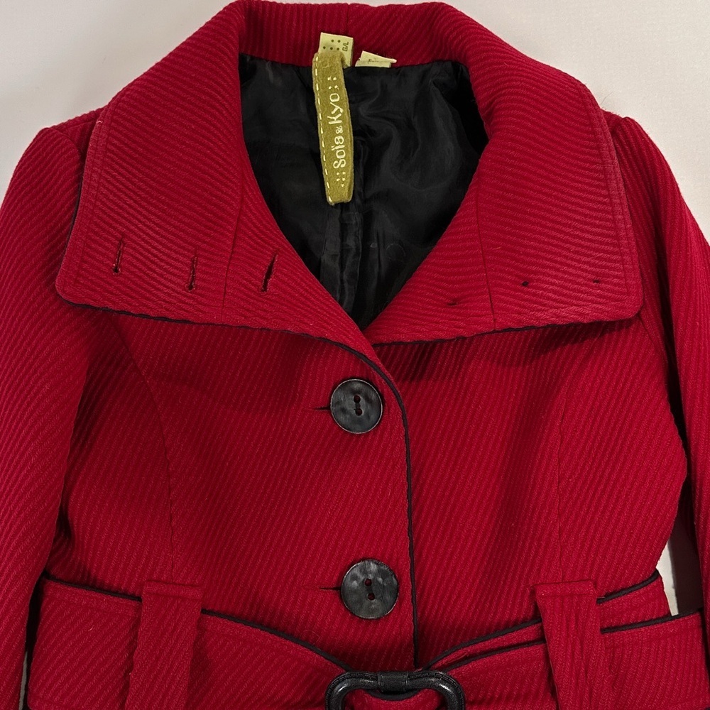 Soia & Kyo Red Belted Pea Coat Jacket Womens S - Picture 4 of 12